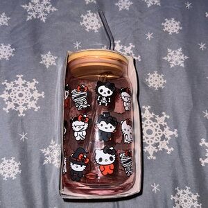 Hello Kitty Halloween  costumes Fall Glass Cup With Wood Lid